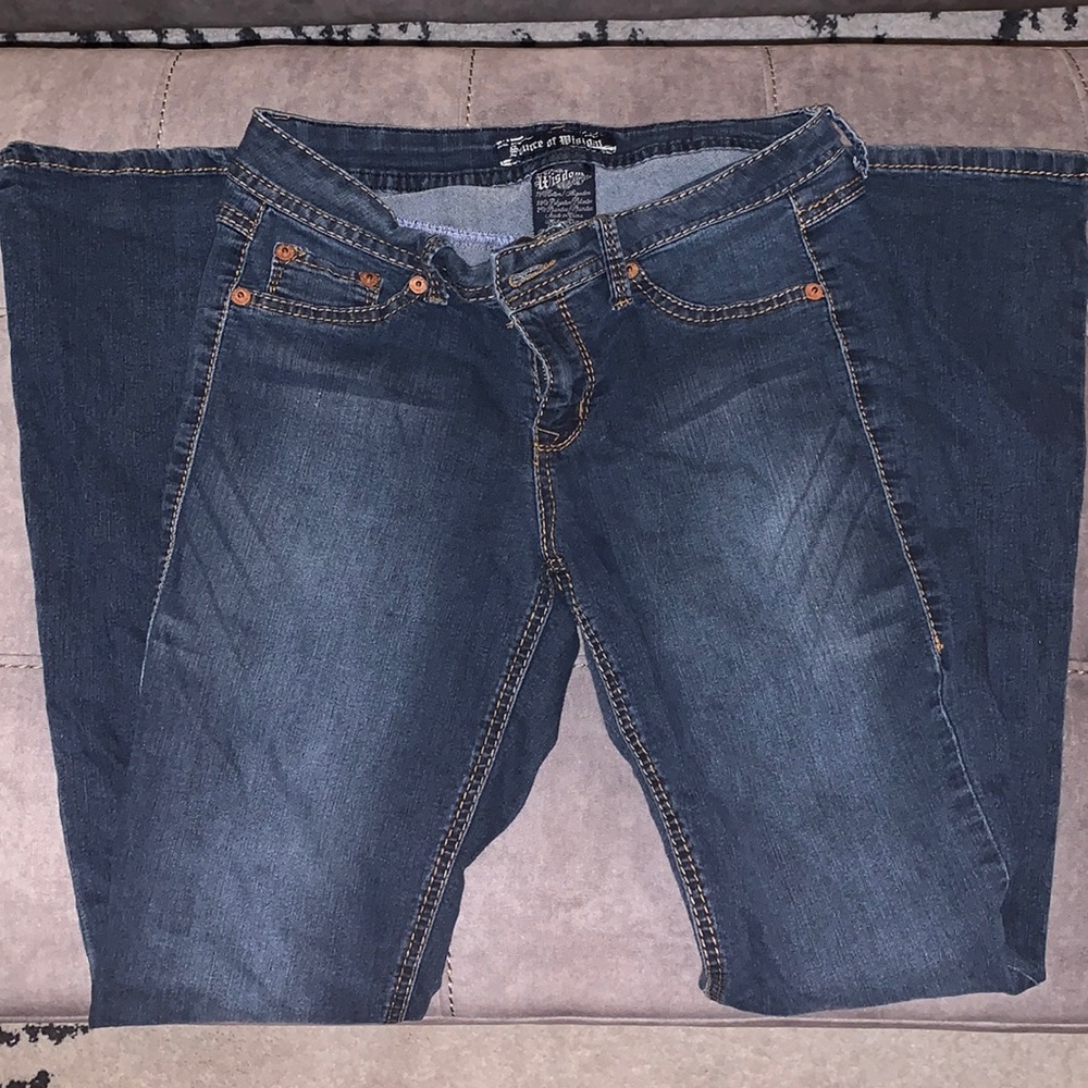 Source of wisdom slight flare jeans.